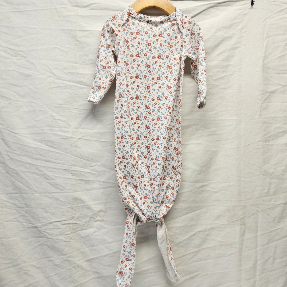 Starting Out Knotted Gown Baby Girls 0-6M White Red Blue Floral Long Sleeve Tie